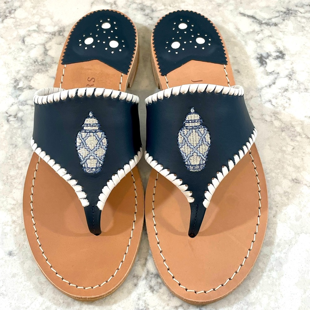NIB Jack Rogers Ginger Jar Embroidered Sandal - Sz 6.5 & 7. Midnight & white